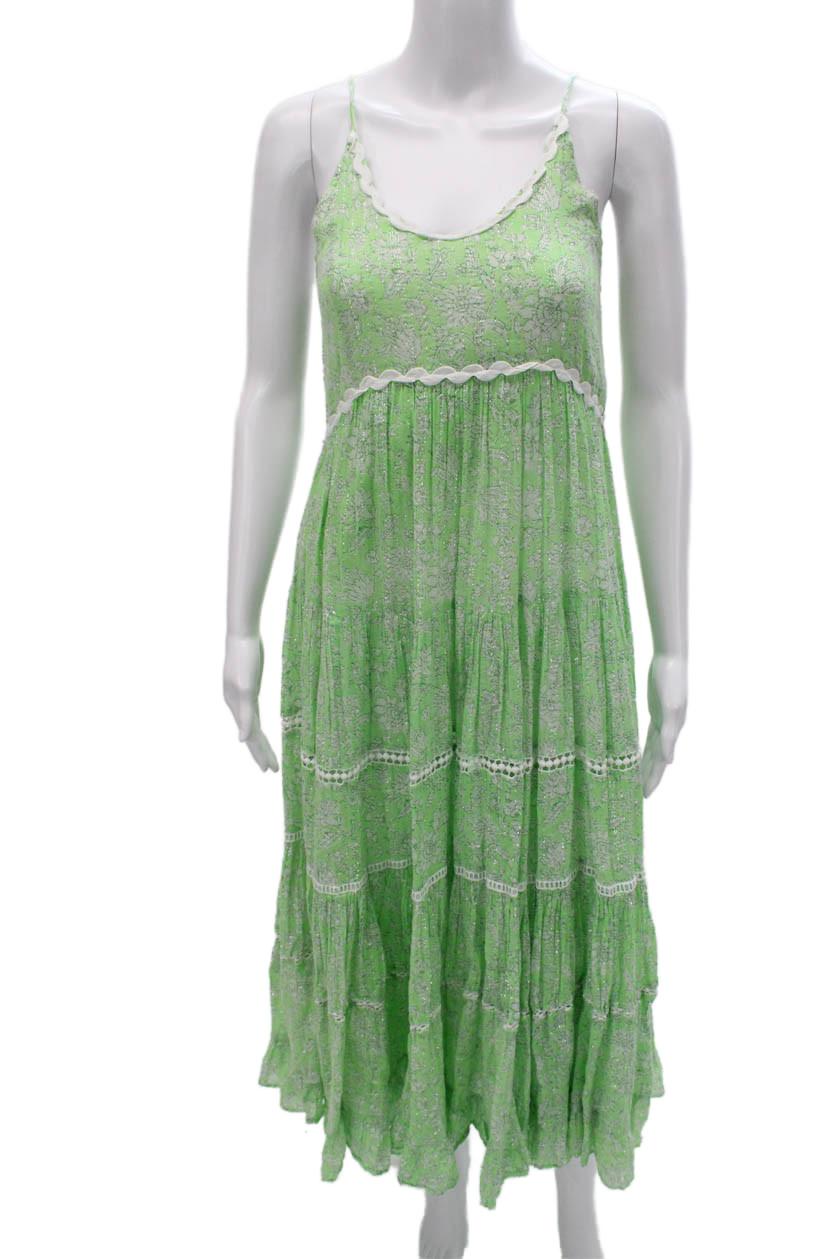 Miss June Women Maxi Floral Cotton Dress Green Sleeveless Scoop Neck Size SFree Shipping in US $100+ Orders | $6.95 Orders Below