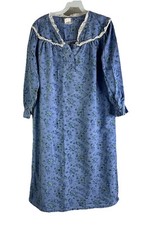 Vintage 90s Womens Medium Floral Flannel Lace Nightgown Granny Gown Cottage