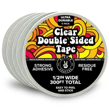 Clear Double-Sided Tape for Crafts, 1/2 Inch Wide Heavy-Duty Adhesive, Strong...