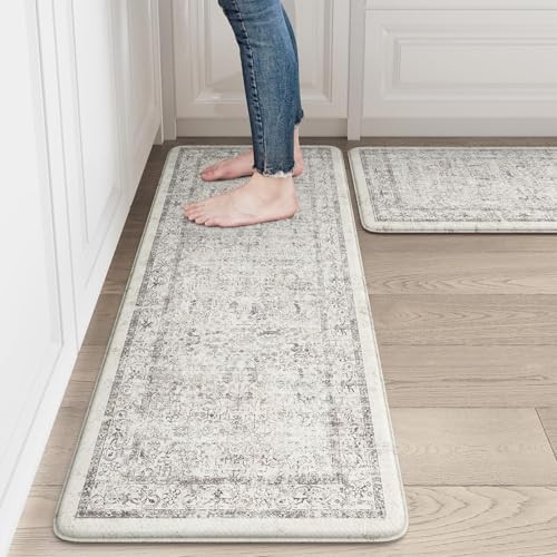 Non-slip cushioned anti-fatigue kitchen floor mats 2-piece set in light color