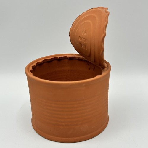 Vintage Terra Cotta Clay Open Tin Can Sculpture Pop Art Japan MCM Pottery - Picture 5 of 10