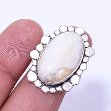 White Scolecite Handmade 925 Sterling Silver Ring S.7 R94132143, Christmas Gift