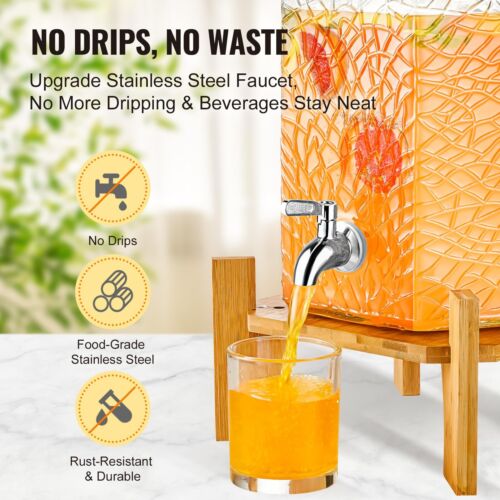 Party Glass Beverage Dispenser With Spigot 2 Gallon Drink Dispenser Commercial - Picture 3 of 9