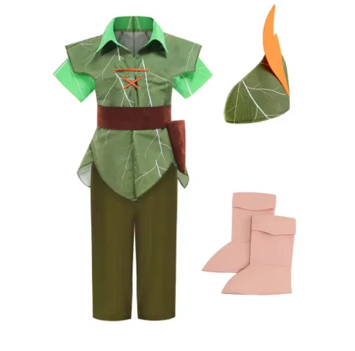 Kids Peter Pan Costume Cosplay Elf Fancy Dress Boys Girls Book Week Party Outfit - Image 2 of 4