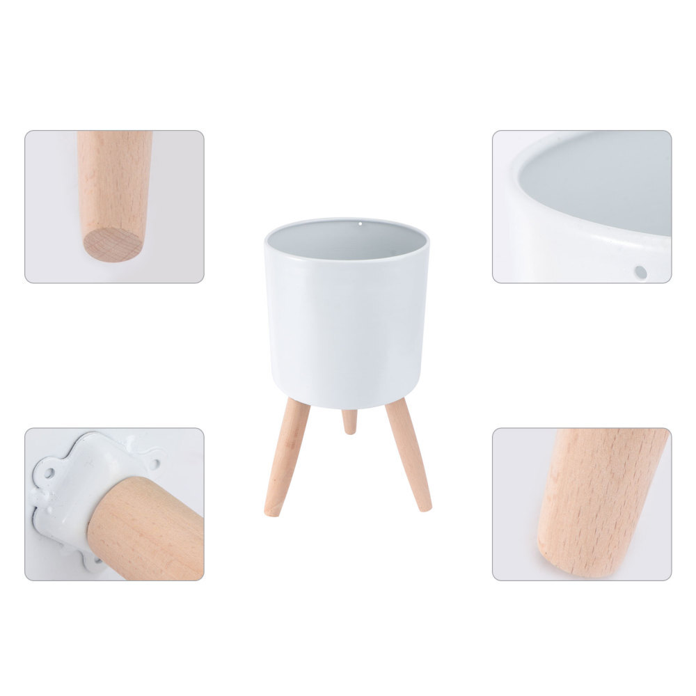 Iron Flower Pot Wooden Houseplants Outdoor Planter Indoor Pots eBay