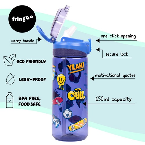 Fringoo Kids School Water Bottle 650ml Silicone Straw 100% Leak Proof BPA Free - Picture 18 of 39