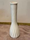 Hoosier Glass White Milk Glass 9" Tall Bud Vase #4094 Swirl Design USA Vintage