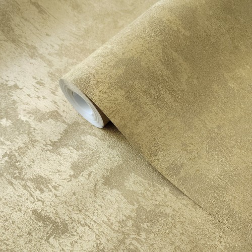Plain contemporary foil gold metallic faux concrete plaster textured wallpaper - Picture 2 of 15