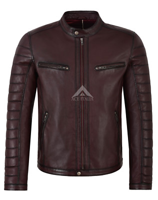 Men's Leather Jacket Cherry Napa Casual Fashion biker Motorcycle style 4232