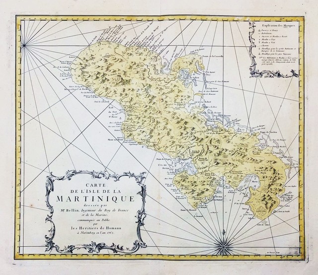 Martinique island Insel ile Caribbean Karibik America carte map Homann 1762 PA10007 Martinique island Insel ile Caribbean Karibik America carte map Homann 1762 PA10007