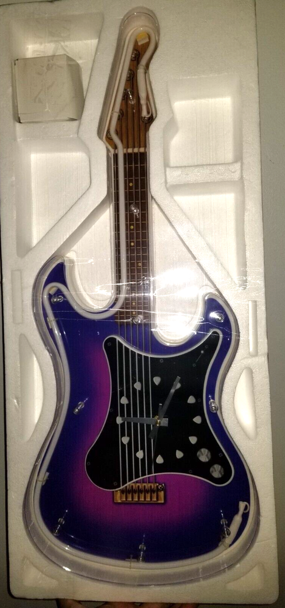 RARE 1990 Stratocaster Design Guitar Wall Clock Blue Neon Light 29