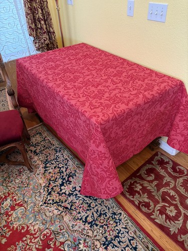 Karen Lee Tablecloth Rectangular 70"x92" Lovely Floral Patterns Pink Red Cotton - Picture 1 of 6