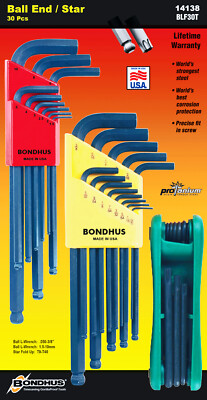 30pc Bondhus USA Triple Pack Hex Ball End L-Wrenches +Torx /Star Fold-Up #14138