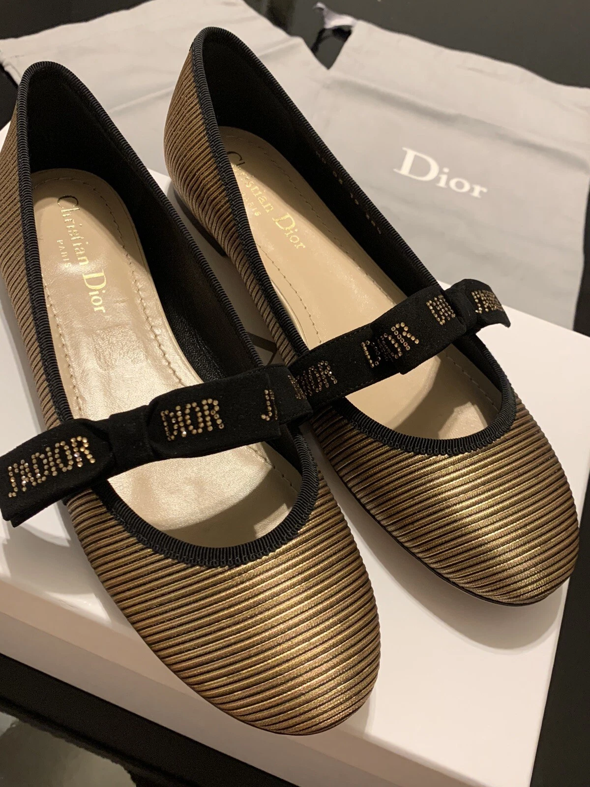 Chaussures nœuds nœuds plats bronze Christian Dior « Miss J'adior 35K 38,5 ÉPUISÉES NEUVES