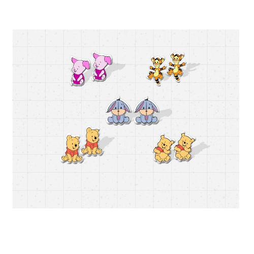 Winnie the Pooh Piglet Eyore Tigger Pair Stud Earrings Disney
