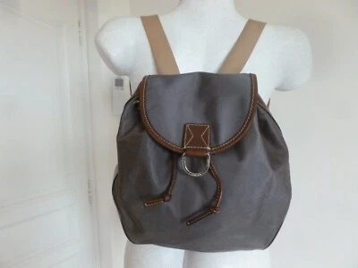 LANCEL SAC A DOS TOILE DEPERLANTE MARRON TAUPE ET CUIR BRUN BON ETAT - Photo 1/4