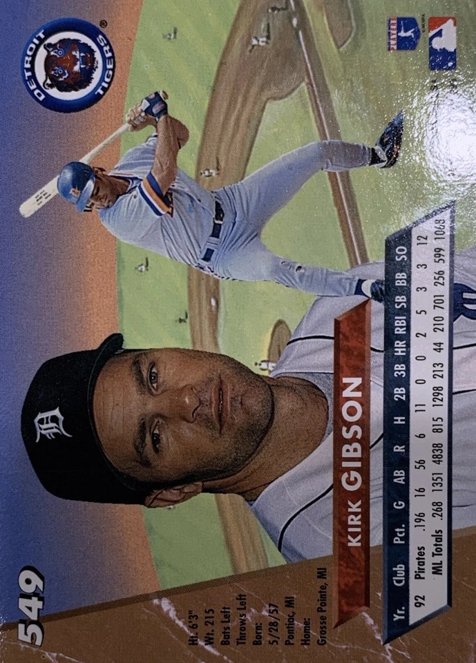 1993 Fleer Ultra Kirk Gibson Detroit Tigers #549 NMMT - Image 2 of 2