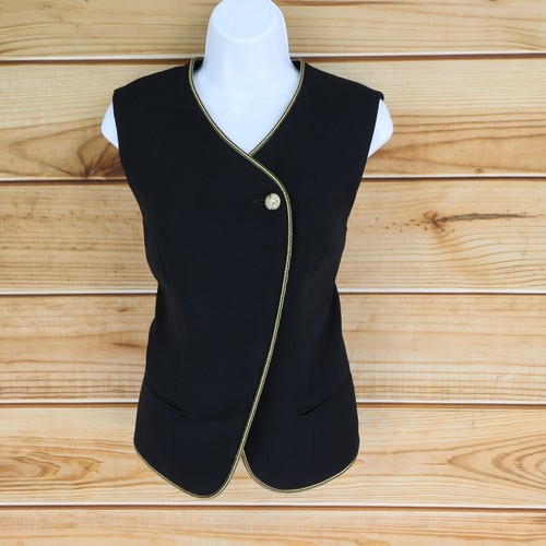 Andrew America Vest Womens Size 12 Black Gold Accents Button Up Lined ...