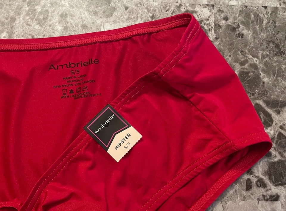НОВЫЙ С ЯРЛЫКАМИ AMBRIELLE МАЛЕНЬКИЙ КРАСНЫЙ ГЛАДКИЙ ЭЛАСТИЧНОЙ НЕЙЛОНА СПАНДЕКС ХИПСТЕР ТРУСИКИ - Изображение 2 из 4