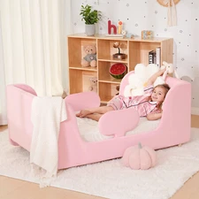 Barbella Toddler Bed Toddler Floor Bed Frame with Guard Rails Small Bed for Kids