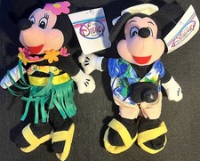 Disney Store 1990s Tourist Mickey  Hula Minnie Mouse 9" Bean Bag Plush MWMTs