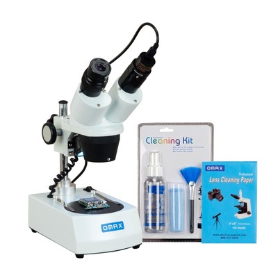 OMAX 10X-30X Binocular Stereo Microscope LED Lights+1.3MP Camera+Cleaning Pack
