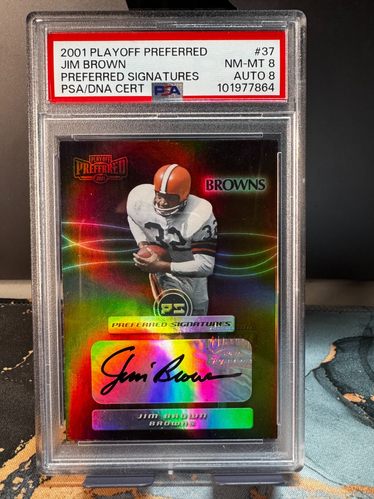 Jim Brown Autographed Signed 2001 PLAYOFF PREFERRED S #37 HOF POP 1 PSA 8 DNA AUTO 8 