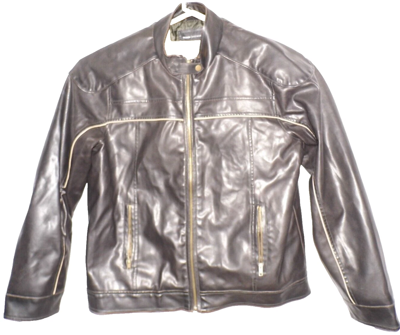 Coat Vintage Decoded Black Vegan Leather Men's Jacket Lined Biker style Large - product detail image 6