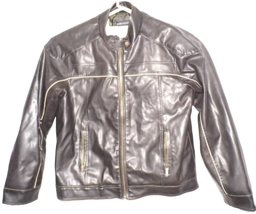 Coat Vintage  Decoded Black Vegan Leather Men's Jacket Lined Biker style Large image 6