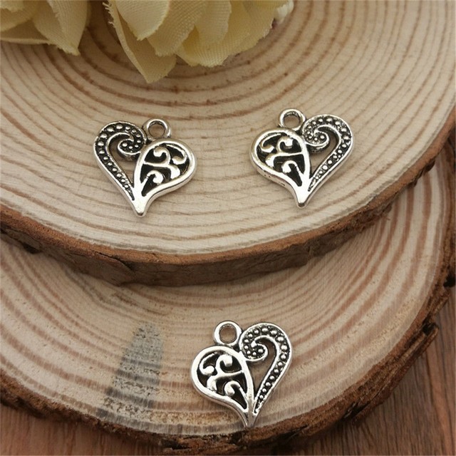 20pcs DIY Hollow Heart Charms Trees Tibetan Beads Pendant 17x18mm Silver Colour