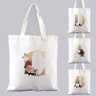 Anfangsbuchstaben Canvas weiß Einkaufen Schultertasche Tragetasche Damen Handtaschen Aufbewahrung