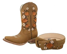 Bota Vaquera de Mujer Women's Rodeo Square Toe Cowgirl Boots With Free BeltDB415