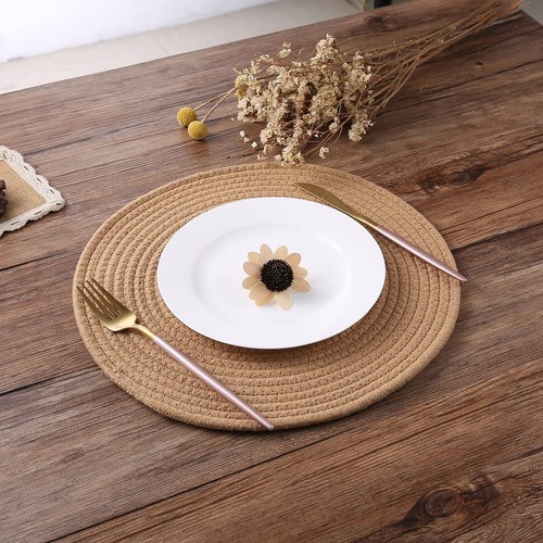 Jute Placemats Heat Resistant Dining Table Mats Set Of 4 (12" x 12") - Picture 3 of 7
