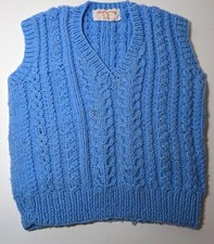Vintage Toddler Boys Handmade Blue Cableknit Sweater Vest 12" wide 14" long