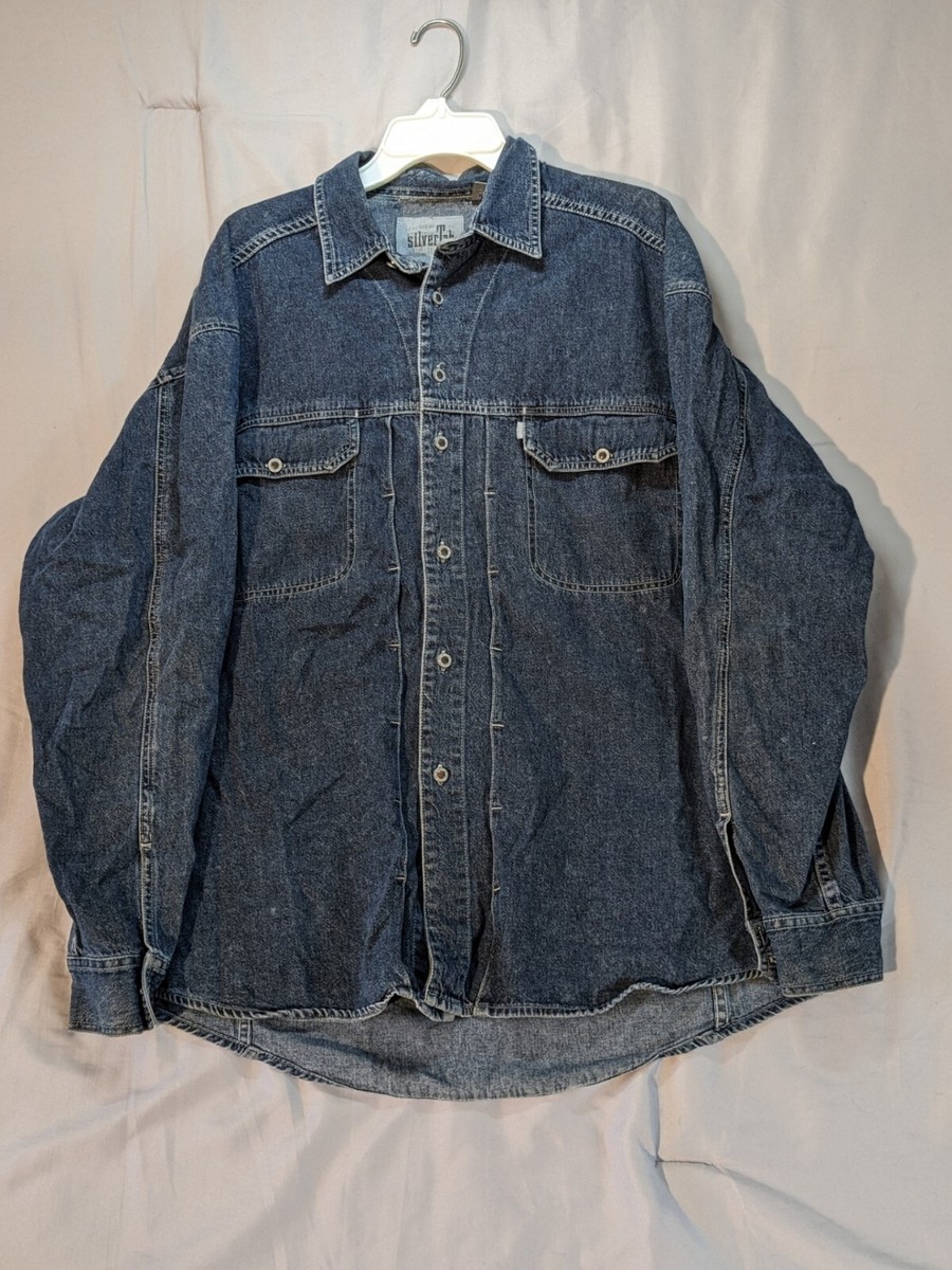 Vintage Levi Silver Tab Denim Jacket Bomber XL Jeans Trucker Button Down