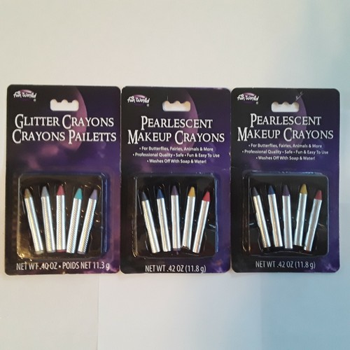 Fun World Glitter Crayons 1 ea,& Pearlescent Makeup Crayons 2 ea,