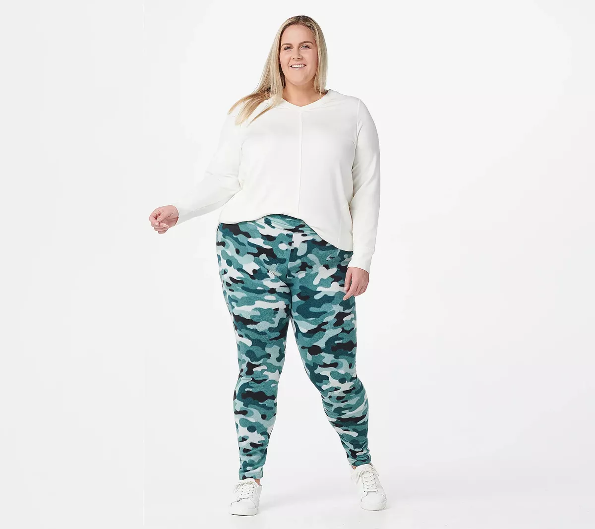 Cuddl Duds Fleecewear Stretch Leggings Large Green Camo Loungewear