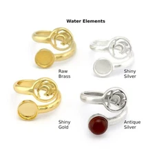 Water Four Elements Band Ring ,Bezel Setting Blank Raw Brass,Antique Silver,5460