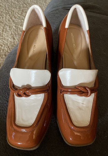 Antonio Melani Hale Patent Leather Square Toe Heeled Loafers, VTG,Size 7.5, NWOB - Zdjęcie 1 z 15