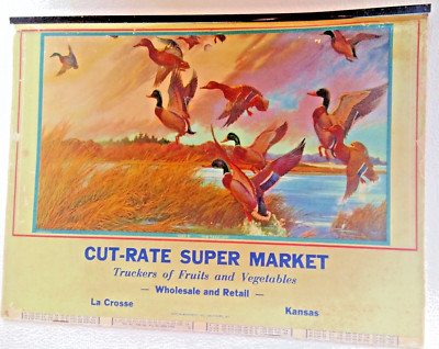 1951 La Crosse Kansas Cut Rate Super Market Calendar Ducks taking flight