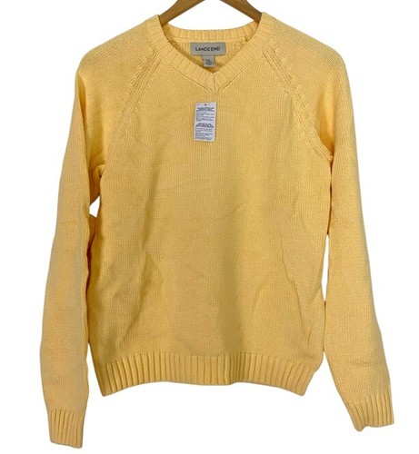 NWT New Lands’ End Kids V Neck Pullover Sweater Cotton Yellow Kids Large NIP