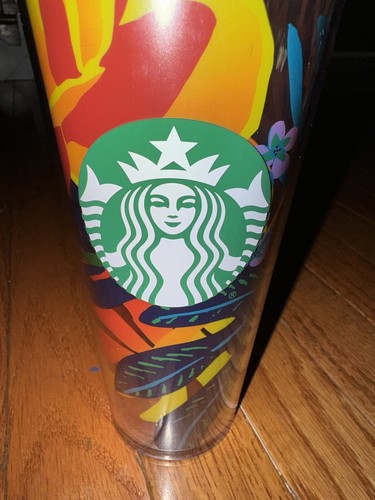 Starbucks 2022 Tropical Venti Cold Cup Tumbler Floral Orange Aqua Purple 24oz - Picture 2 of 4
