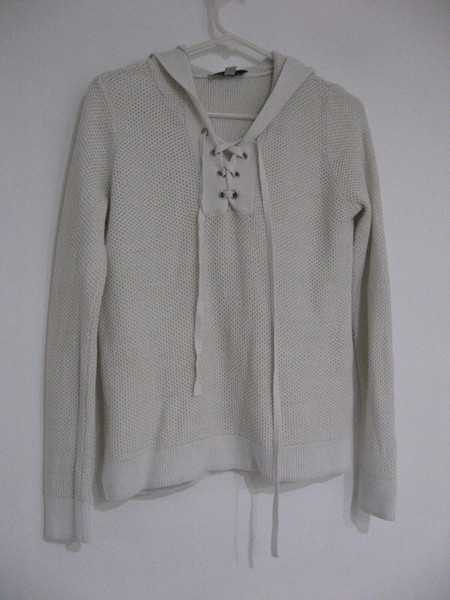 JUST JEANS BEIGE LONG SLEEVE HOODED JUMPER WITH LACED UP FRONT SIZE XS