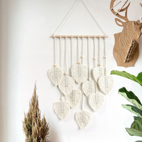 Macrame Handmade Woven Leaf Wall Hanging Bohemian Tassel Tapestry Boho Art Decor - Picture 9 of 49