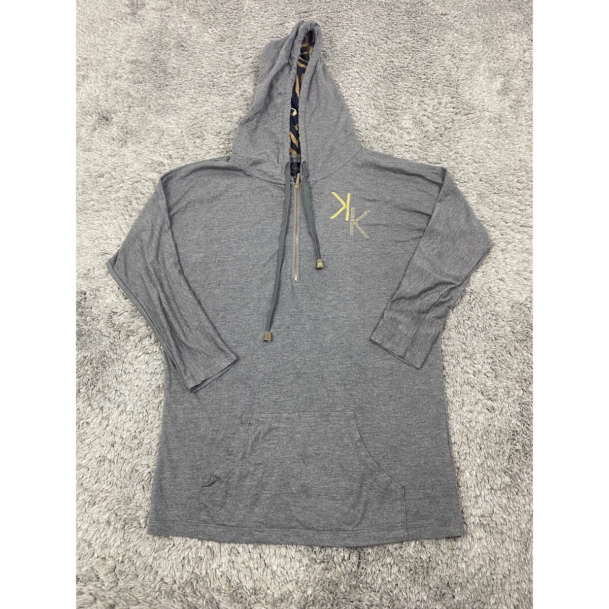 Kardashian Kollection Hoodie Womans Medium Gray 1/4 Zip