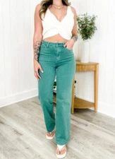 Judy Blue 90s straight leg Jeans high waist 3 26 SEA GLASS Topaz Stretch denim