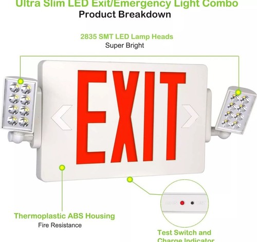 2 Pack LED Exit Sign Emergency Combo Light with Adjustable Lighting - Picture 6 of 11
