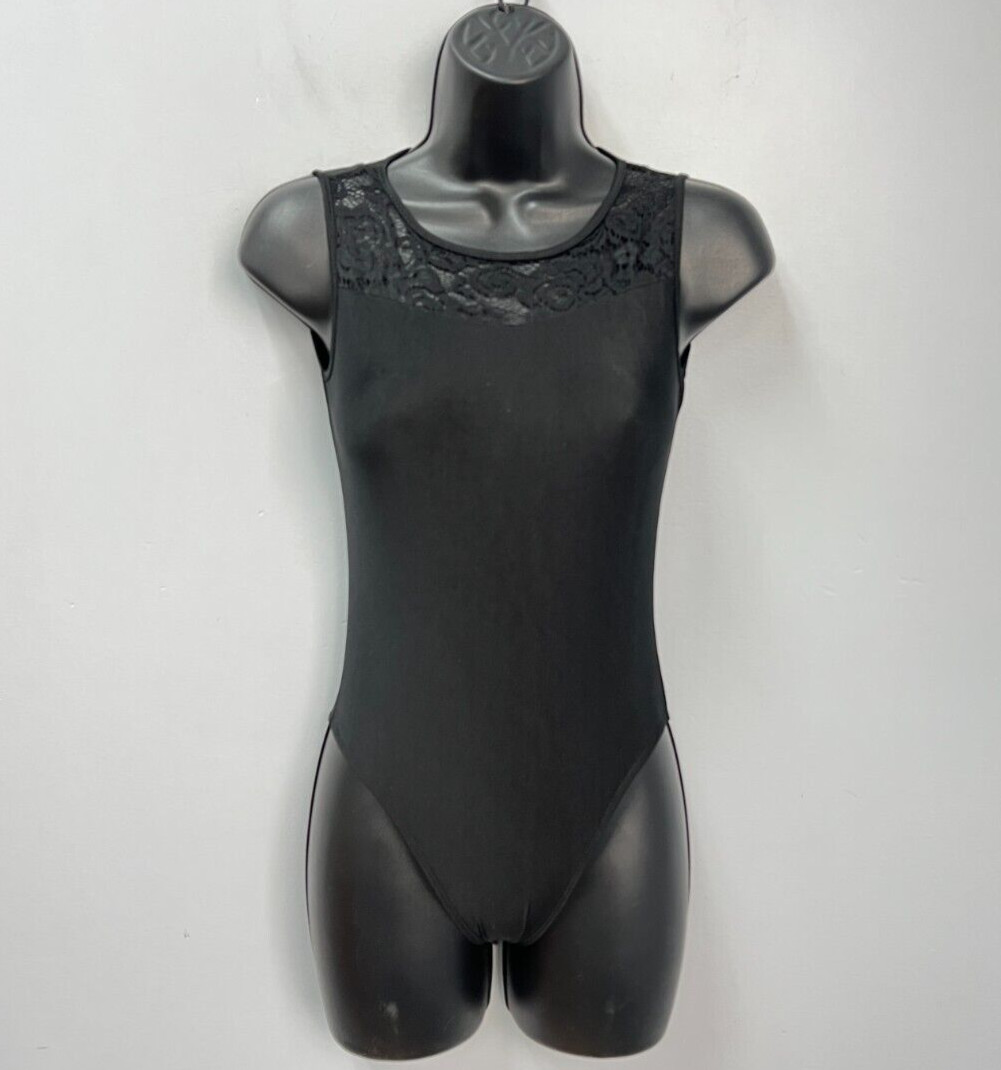 iEFiEL Black Lace Neckline Sleeveless Ballet Dance Leotard Girls Sz XXL (11-12)