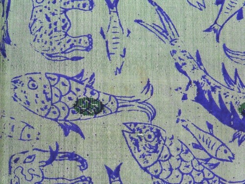 Beach Wrap Sarong Recycled Sari Fish Elephant Print Green Approx. 97 x 173 cm - Picture 8 of 12