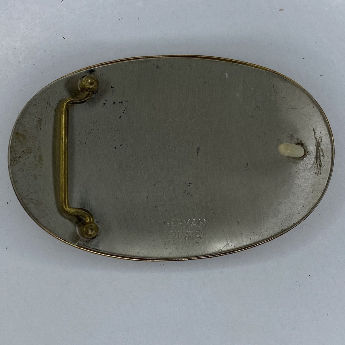 Vtg German Silver Engravable Belt Buckle Gold Twisted Rope 